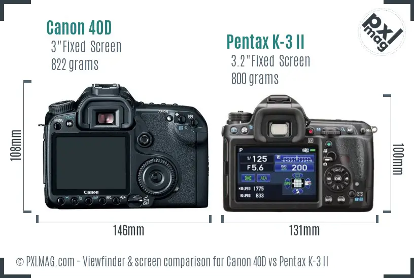 Canon 40D vs Pentax K-3 II Screen and Viewfinder comparison