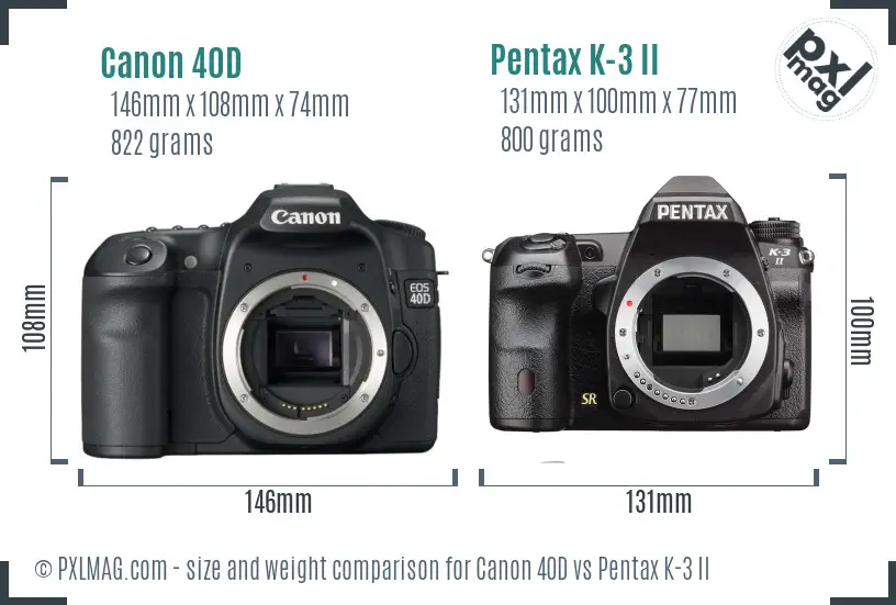 Canon 40D vs Pentax K-3 II size comparison