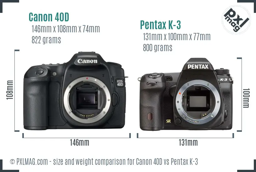 Canon 40D vs Pentax K-3 size comparison