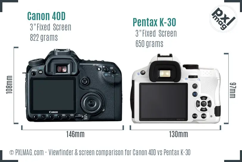 Canon 40D vs Pentax K-30 Screen and Viewfinder comparison
