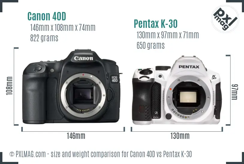 Canon 40D vs Pentax K-30 size comparison