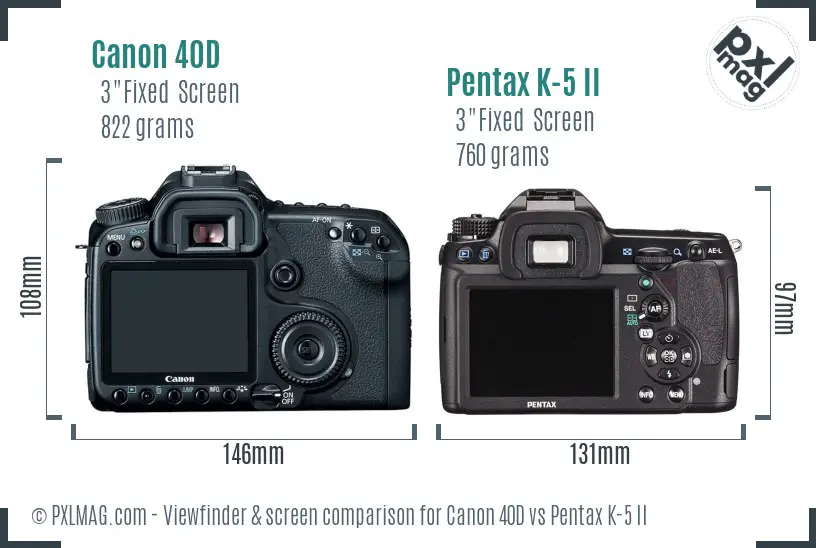 Canon 40D vs Pentax K-5 II Screen and Viewfinder comparison