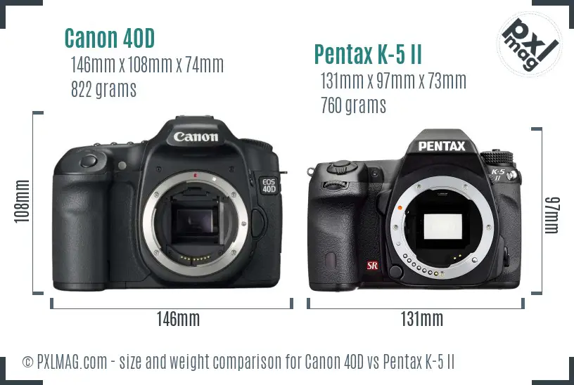 Canon 40D vs Pentax K-5 II size comparison