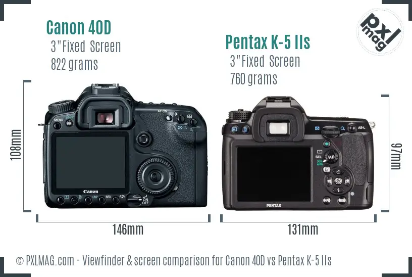 Canon 40D vs Pentax K-5 IIs Screen and Viewfinder comparison