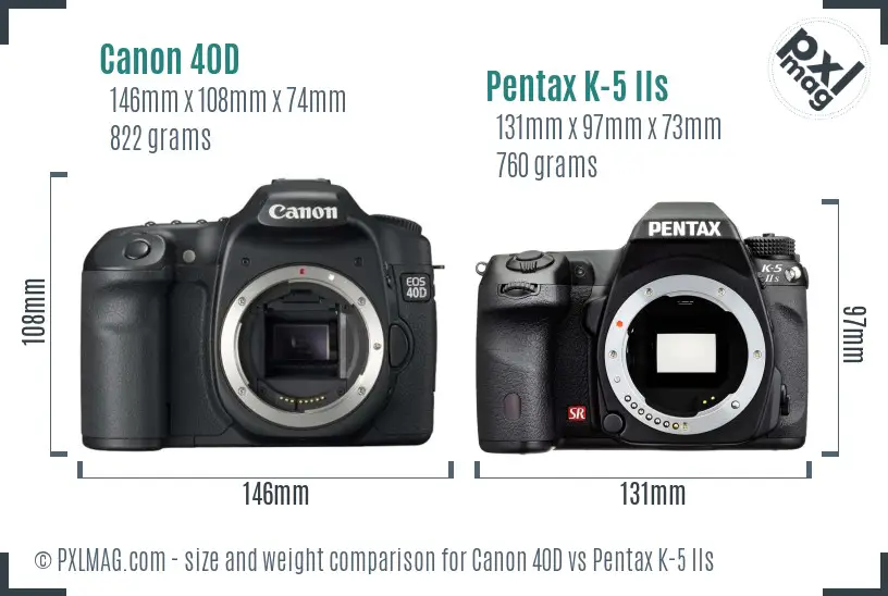 Canon 40D vs Pentax K-5 IIs size comparison