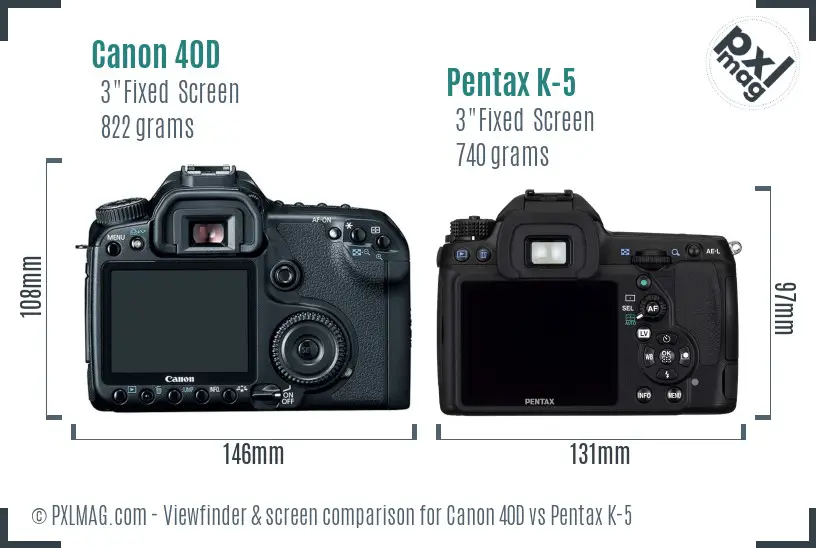 Canon 40D vs Pentax K-5 Screen and Viewfinder comparison