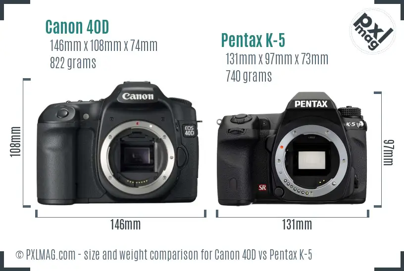 Canon 40D vs Pentax K-5 size comparison
