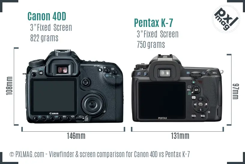 Canon 40D vs Pentax K-7 Screen and Viewfinder comparison