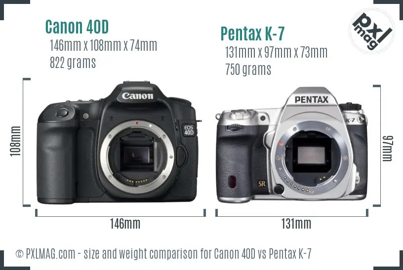 Canon 40D vs Pentax K-7 size comparison