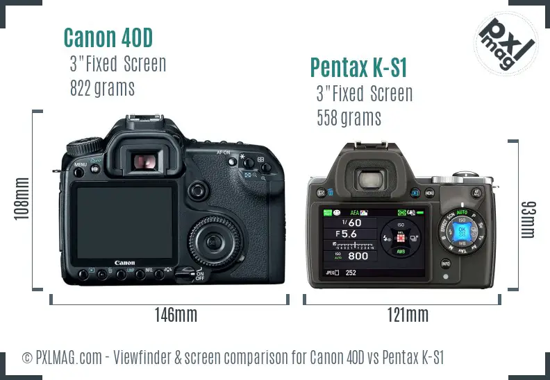 Canon 40D vs Pentax K-S1 Screen and Viewfinder comparison