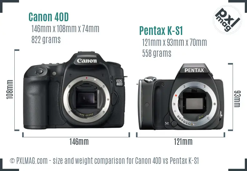 Canon 40D vs Pentax K-S1 size comparison