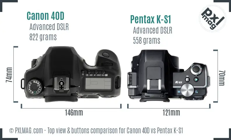 Canon 40D vs Pentax K-S1 top view buttons comparison