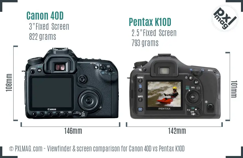 Canon 40D vs Pentax K10D Screen and Viewfinder comparison