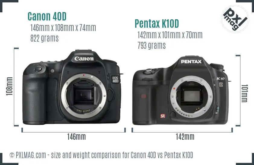 Canon 40D vs Pentax K10D size comparison