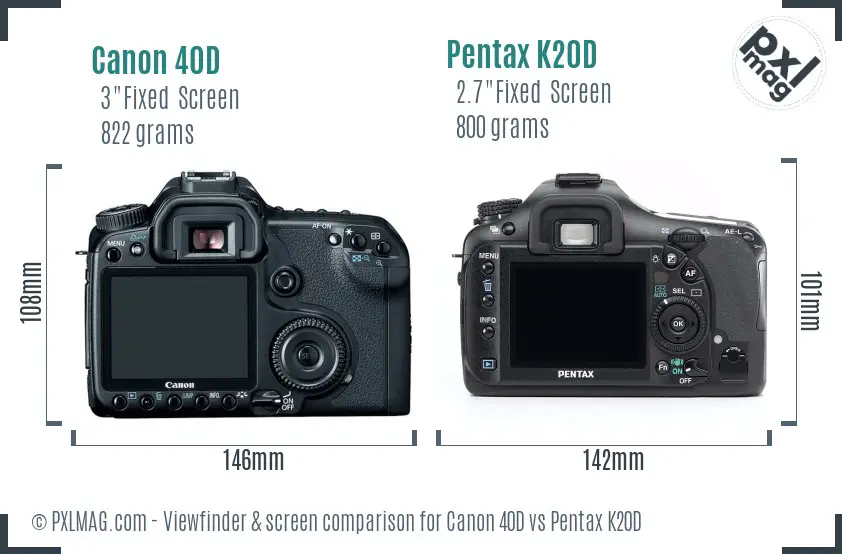 Canon 40D vs Pentax K20D Screen and Viewfinder comparison
