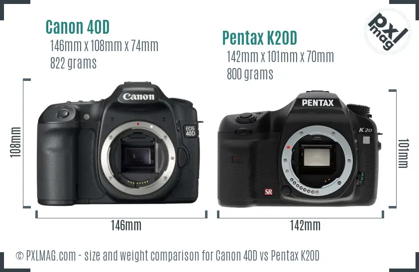 Canon 40D vs Pentax K20D size comparison