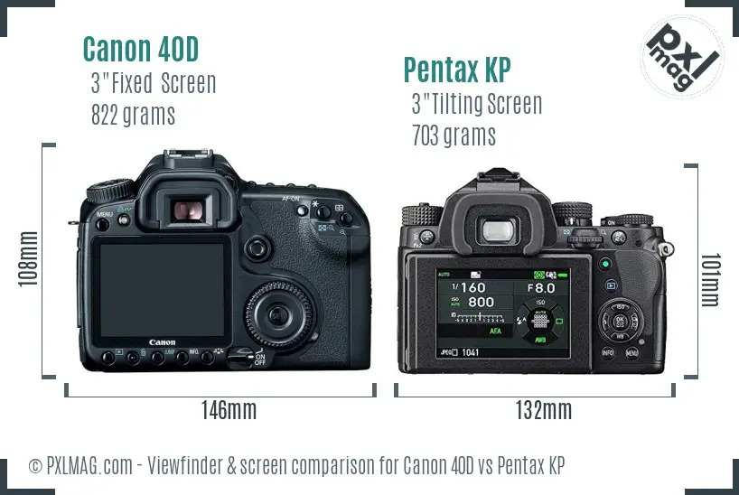 Canon 40D vs Pentax KP Screen and Viewfinder comparison