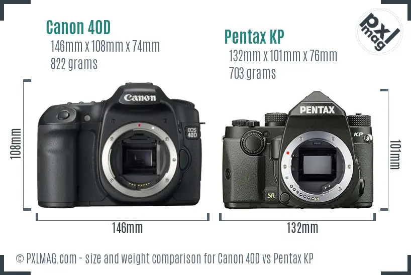 Canon 40D vs Pentax KP size comparison