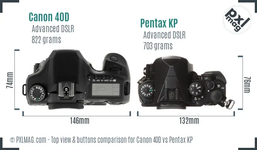 Canon 40D vs Pentax KP top view buttons comparison