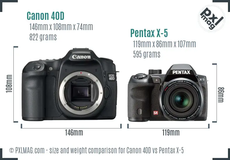 Canon 40D vs Pentax X-5 size comparison