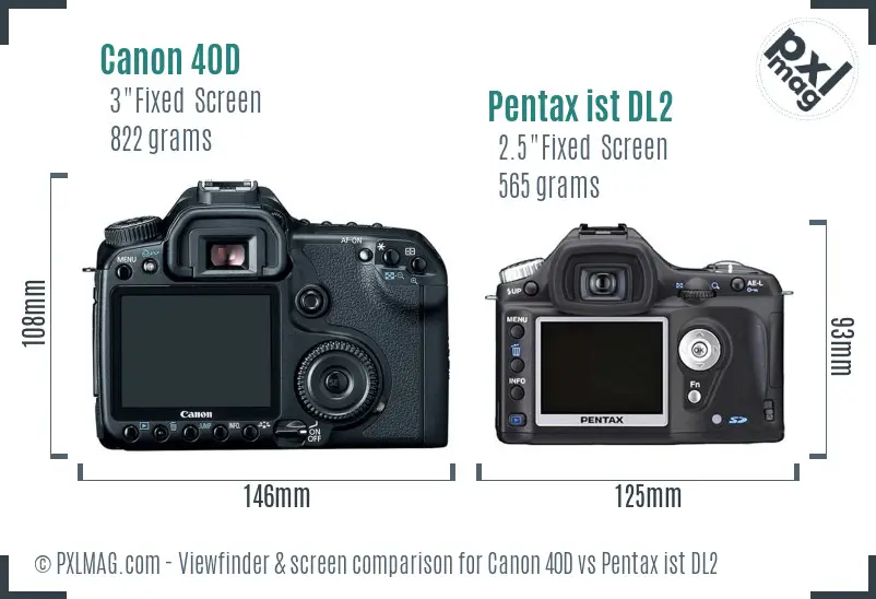 Canon 40D vs Pentax ist DL2 Screen and Viewfinder comparison