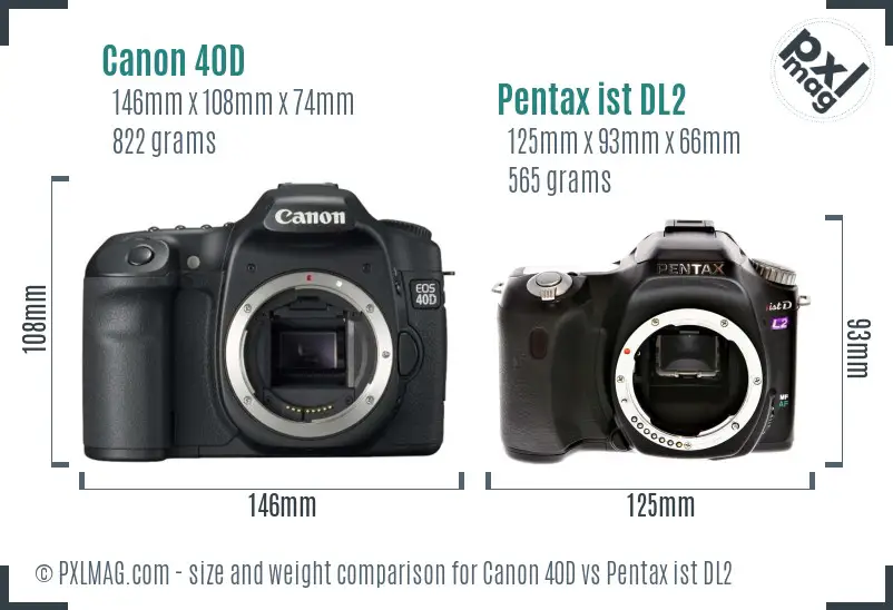 Canon 40D vs Pentax ist DL2 size comparison