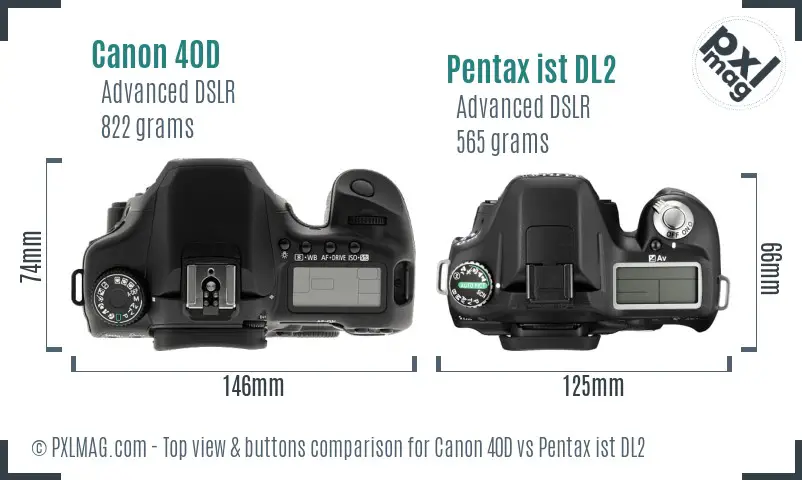 Canon 40D vs Pentax ist DL2 top view buttons comparison