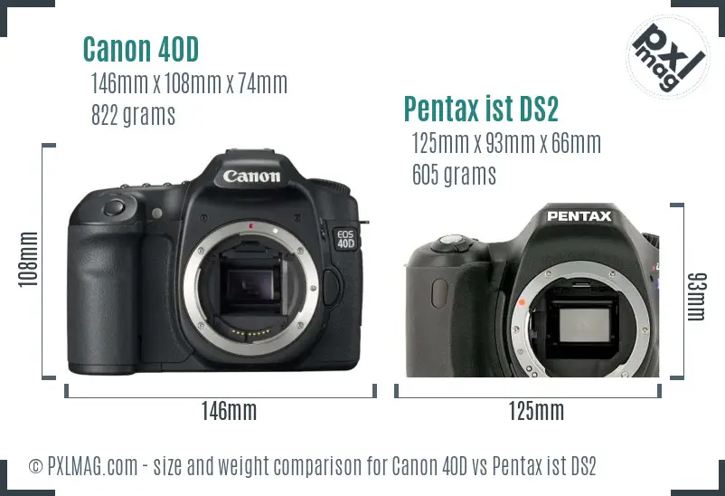 Canon 40D vs Pentax ist DS2 size comparison