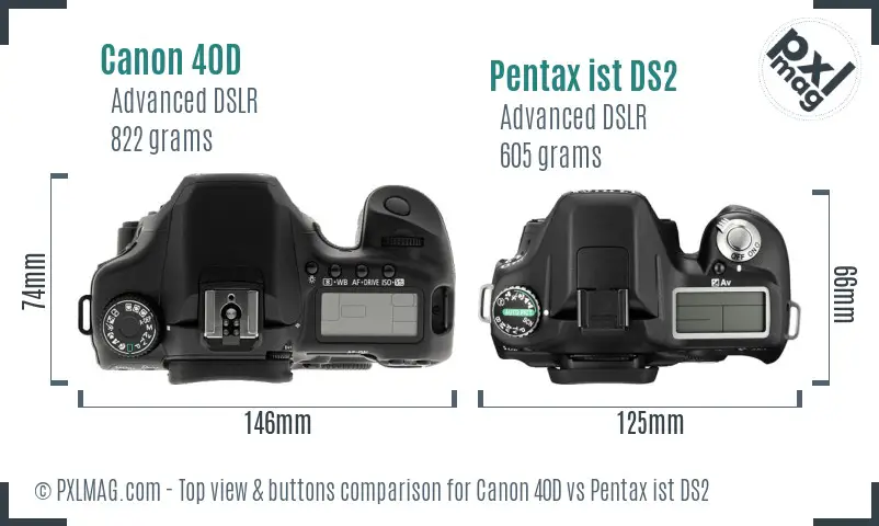 Canon 40D vs Pentax ist DS2 top view buttons comparison