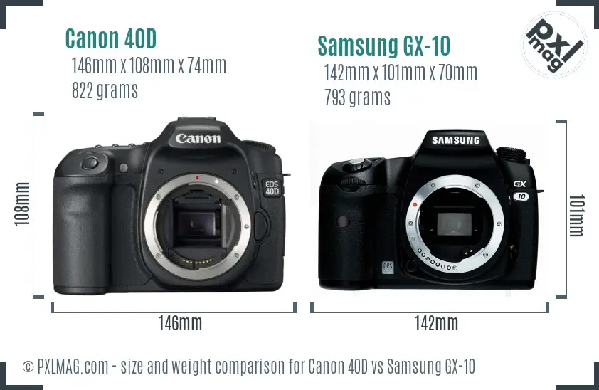 Canon 40D vs Samsung GX-10 size comparison