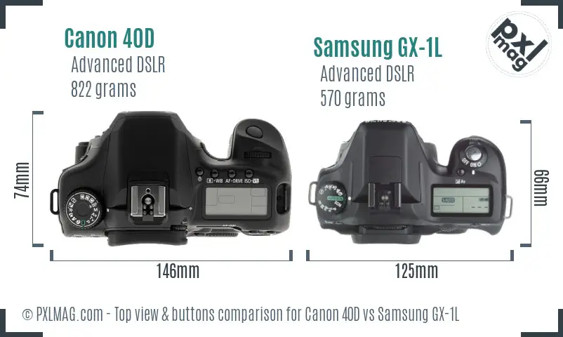 Canon 40D vs Samsung GX-1L top view buttons comparison