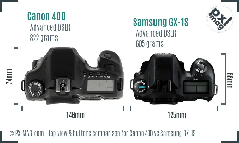 Canon 40D vs Samsung GX-1S top view buttons comparison