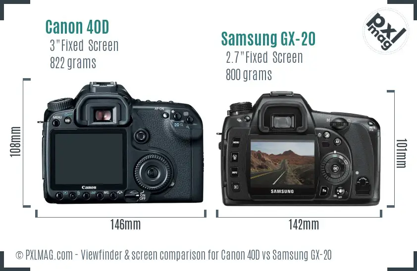 Canon 40D vs Samsung GX-20 Screen and Viewfinder comparison