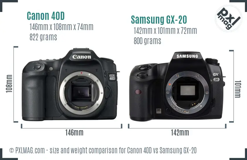 Canon 40D vs Samsung GX-20 size comparison