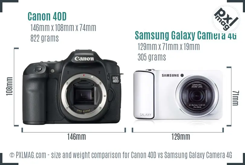 Canon 40D vs Samsung Galaxy Camera 4G size comparison Canon 40D vs Samsung Galaxy Camera 4G size comparison