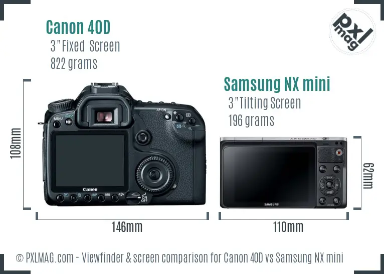 Canon 40D vs Samsung NX mini Screen and Viewfinder comparison