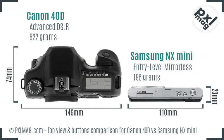 Canon 40D vs Samsung NX mini top view buttons comparison