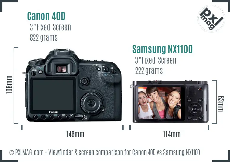 Canon 40D vs Samsung NX1100 Screen and Viewfinder comparison