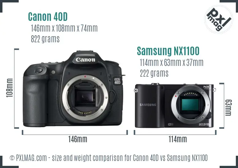 Canon 40D vs Samsung NX1100 size comparison