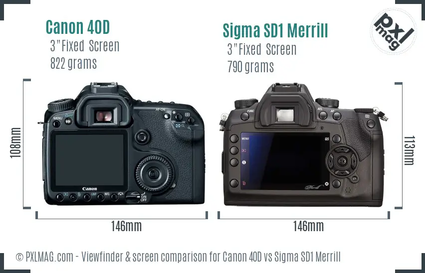 Canon 40D vs Sigma SD1 Merrill Screen and Viewfinder comparison