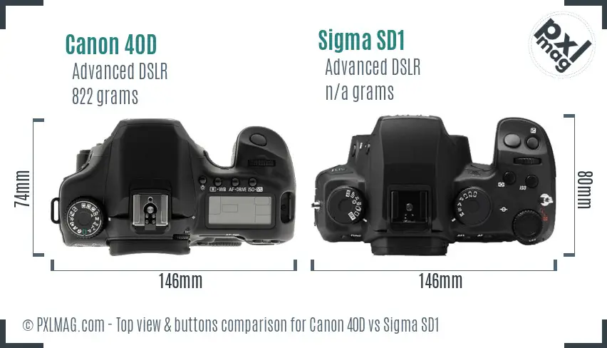 Canon 40D vs Sigma SD1 top view buttons comparison Canon 40D vs Sigma SD1 top view buttons comparison