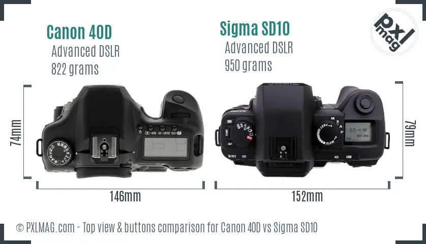 Canon 40D vs Sigma SD10 top view buttons comparison