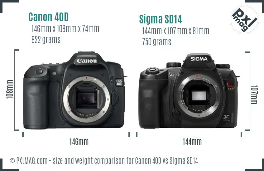 Canon 40D vs Sigma SD14 size comparison