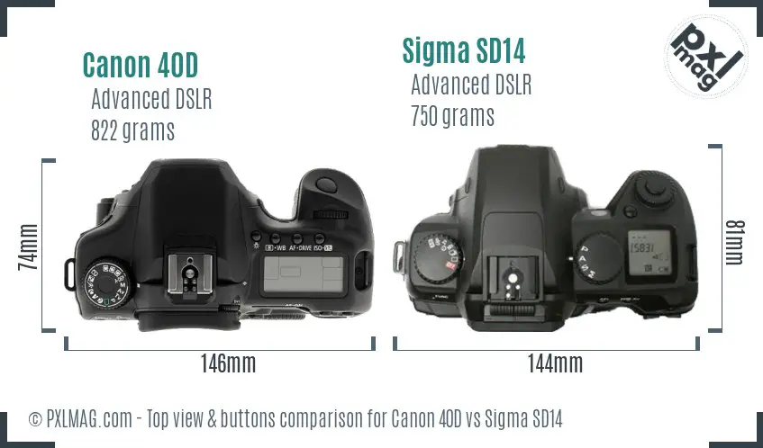 Canon 40D vs Sigma SD14 top view buttons comparison