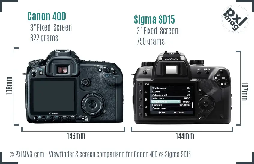 Canon 40D vs Sigma SD15 Screen and Viewfinder comparison