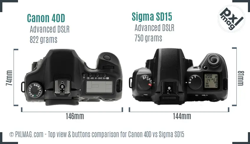 Canon 40D vs Sigma SD15 top view buttons comparison