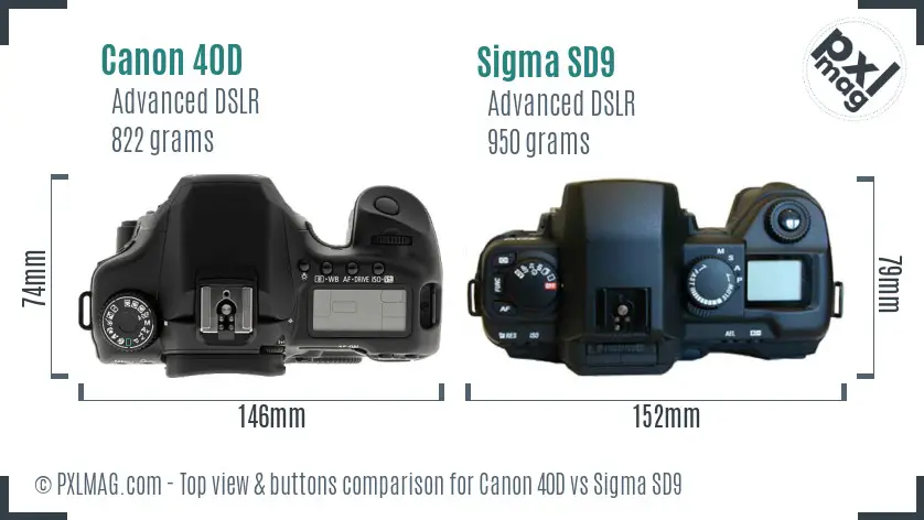 Canon 40D vs Sigma SD9 top view buttons comparison