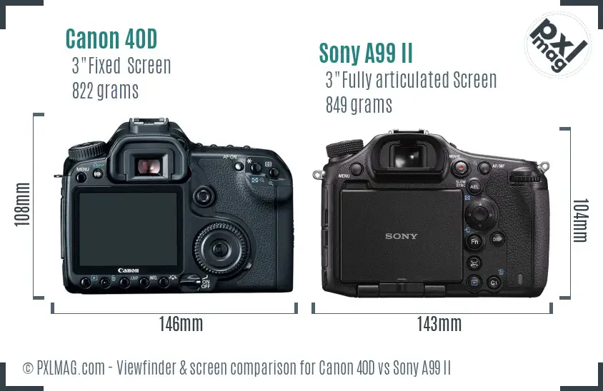 Canon 40D vs Sony A99 II Screen and Viewfinder comparison