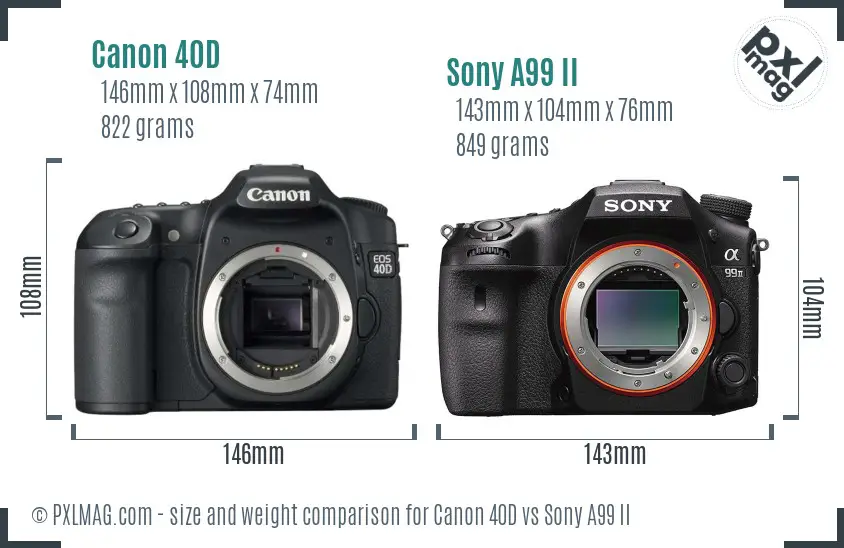 Canon 40D vs Sony A99 II size comparison