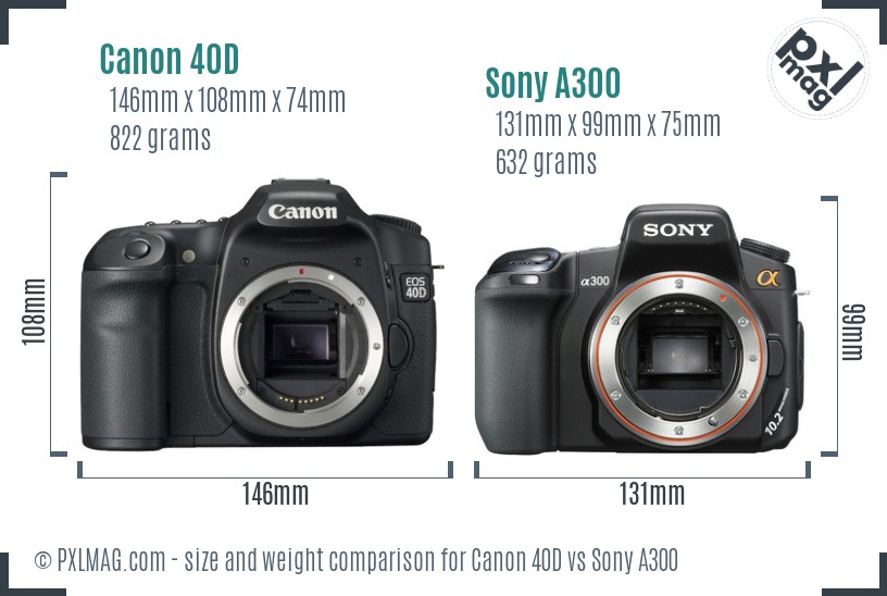 Canon 40D vs Sony A300 size comparison Canon 40D vs Sony A300 size comparison